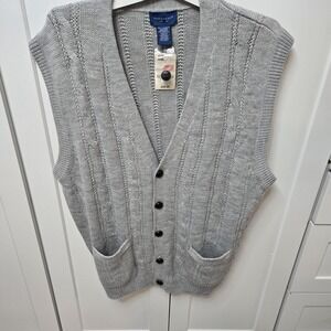 Towncraft Gray Cable Knit Button Down Sweater Vest Men's XXL  Grandpacore Vtg
